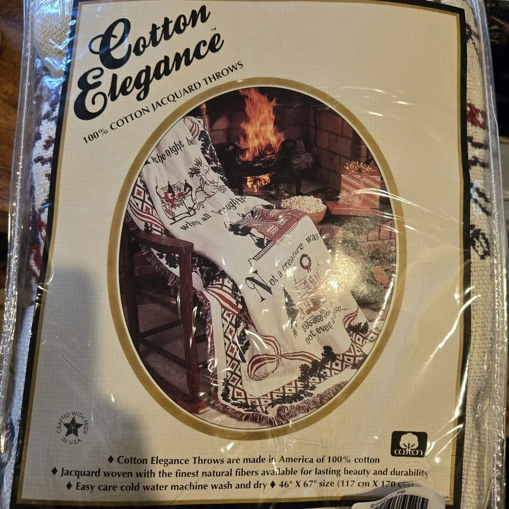 New Vtg Cotton Elegance Cotton Jacquard Throw Blanket Twas The Night Before Xmas